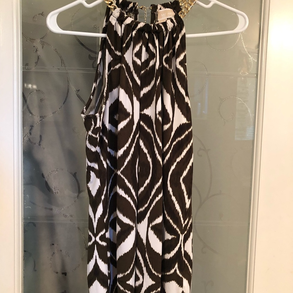 Michael Kors dark olive and white chained-neck top